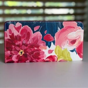 Anthropologie Floral Passport Wallet / Pink Navy Travel Organizer Wallet
